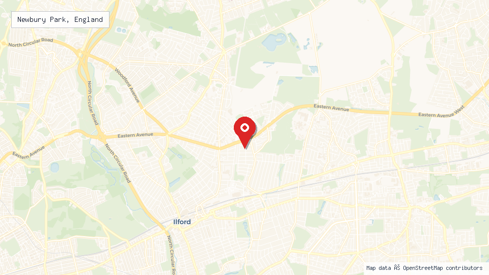 Street map of Newbury Park, England with location pin