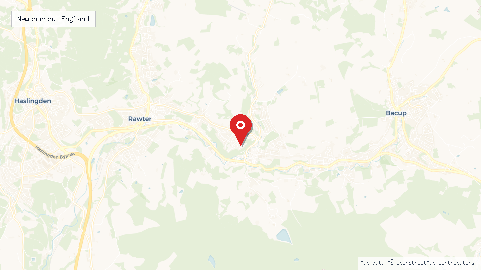 Street map of Newchurch, England with location pin