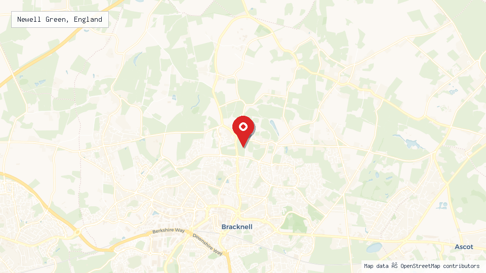 Street map of Newell Green, England with location pin