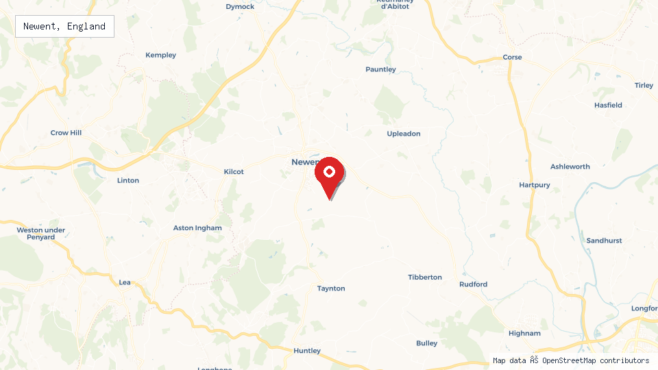 Street map of Newent, England with location pin