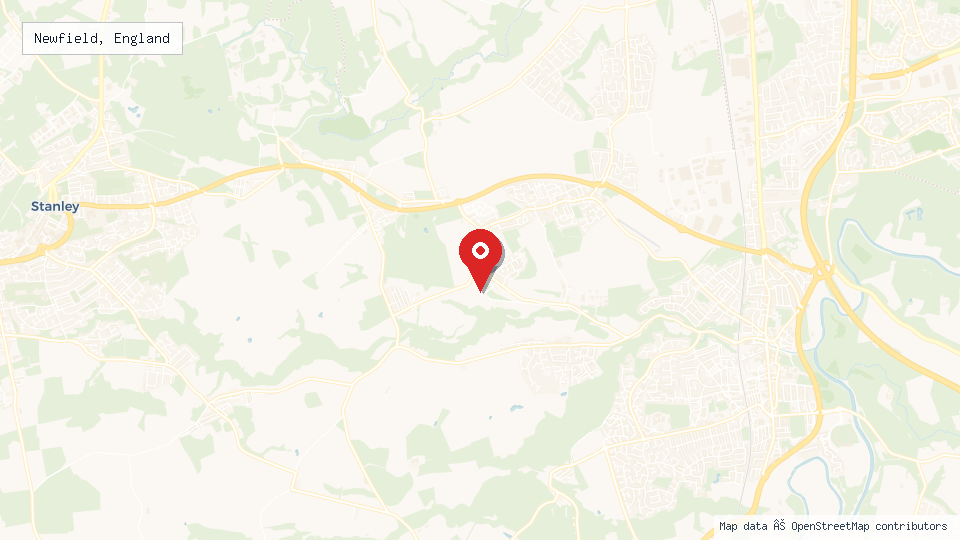 Street map of Newfield, England with location pin
