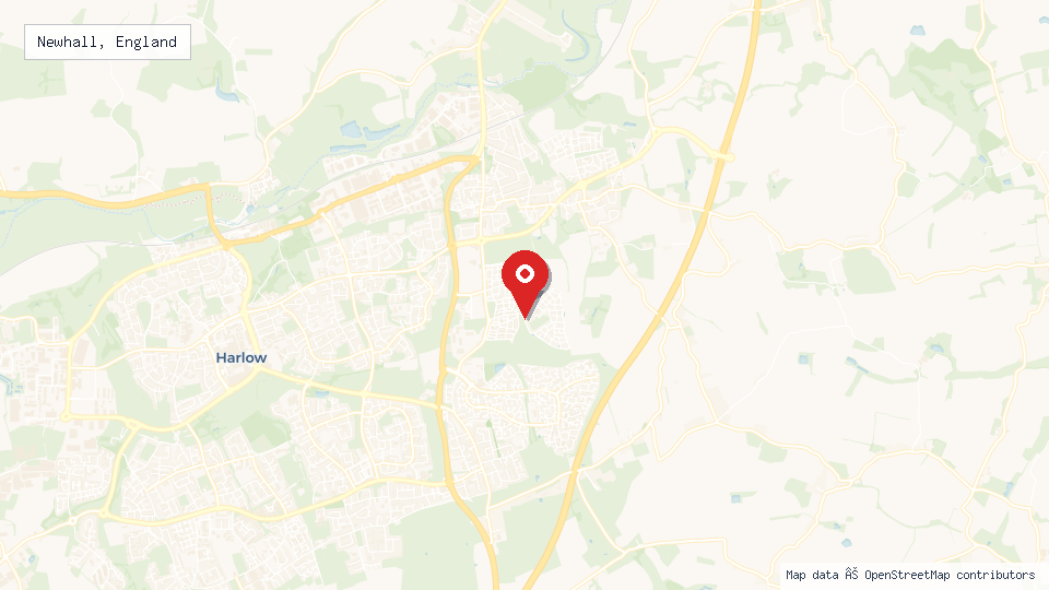 Street map of Newhall, England with location pin