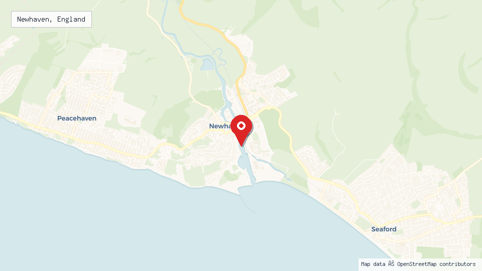 Street map of Newhaven, England with location pin