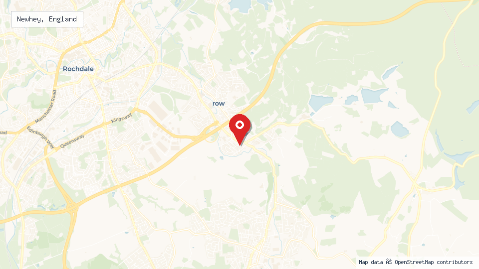 Street map of Newhey, England with location pin