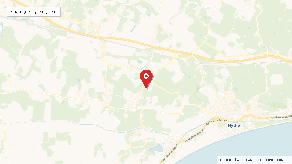 Street map of Newingreen, England with location pin