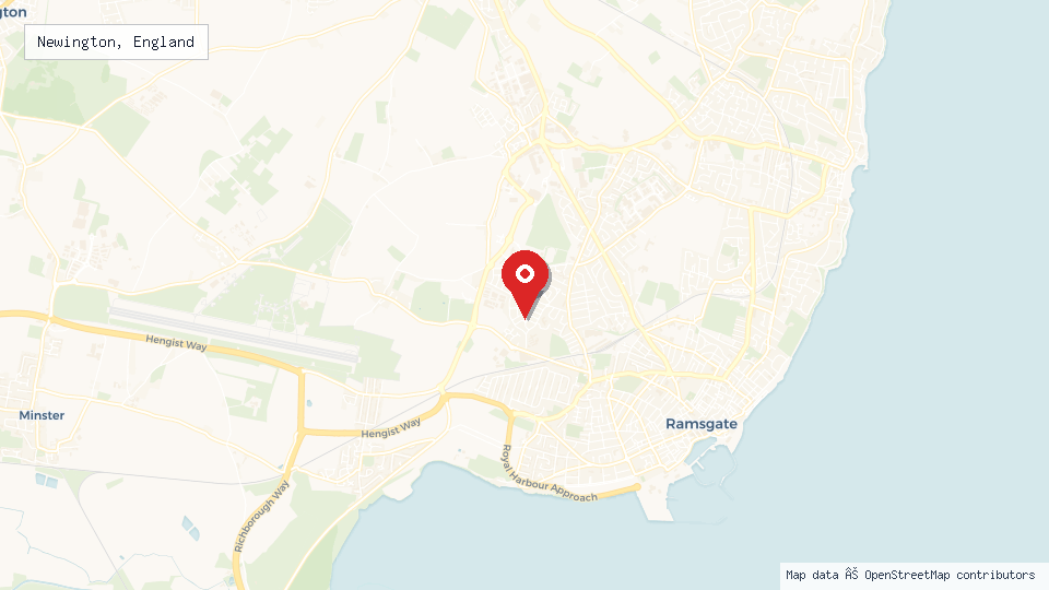 Street map of Newington, England with location pin