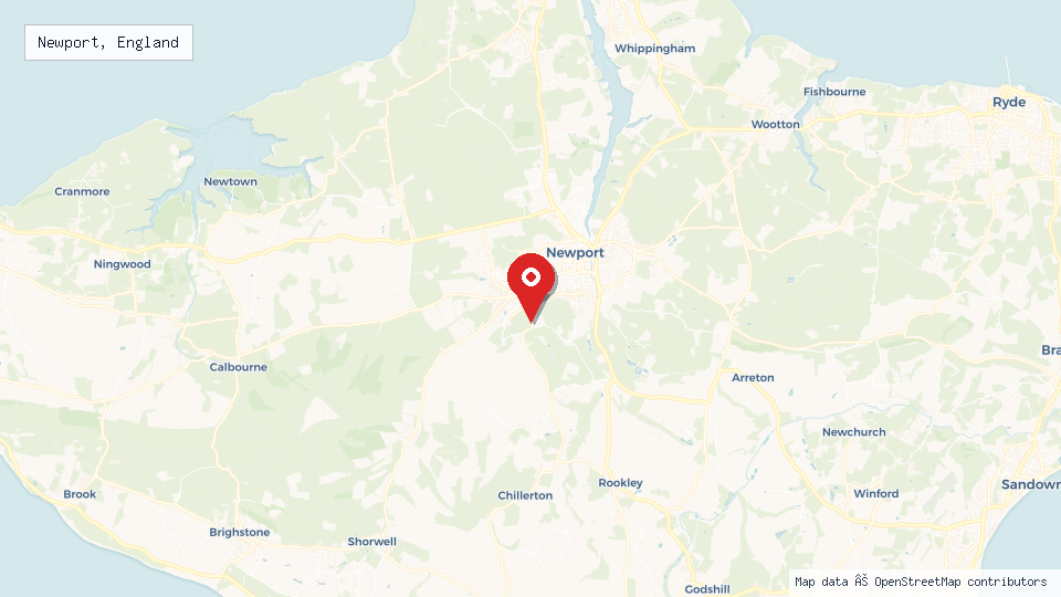 Street map of Newport, England with location pin