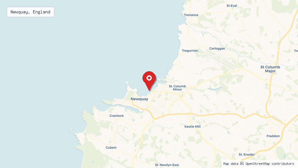 Street map of Newquay, England with location pin