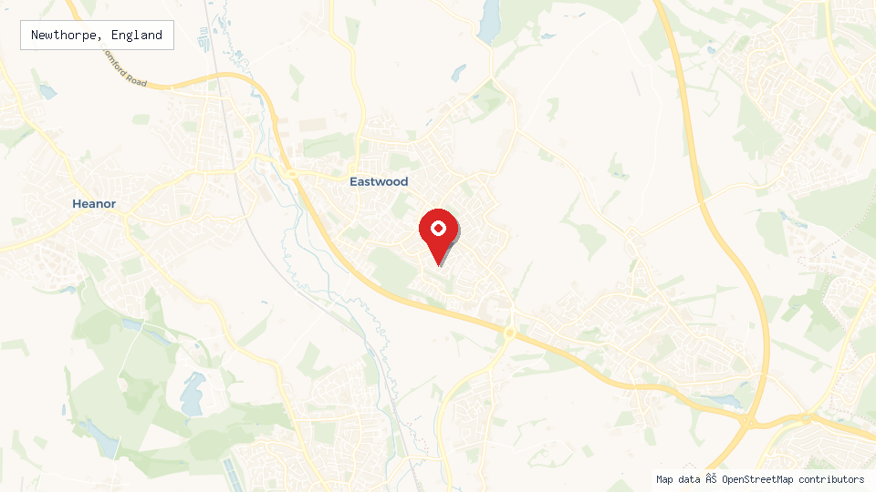 Street map of Newthorpe, England with location pin