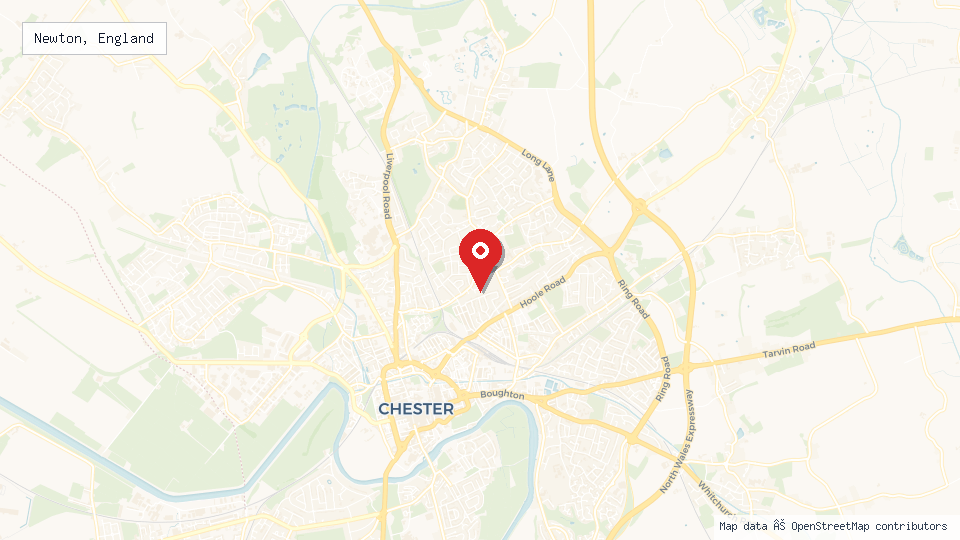 Street map of Newton, England with location pin