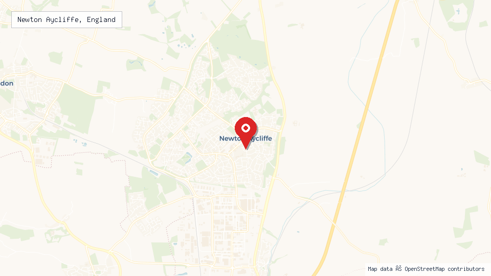 Street map of Newton Aycliffe, England with location pin