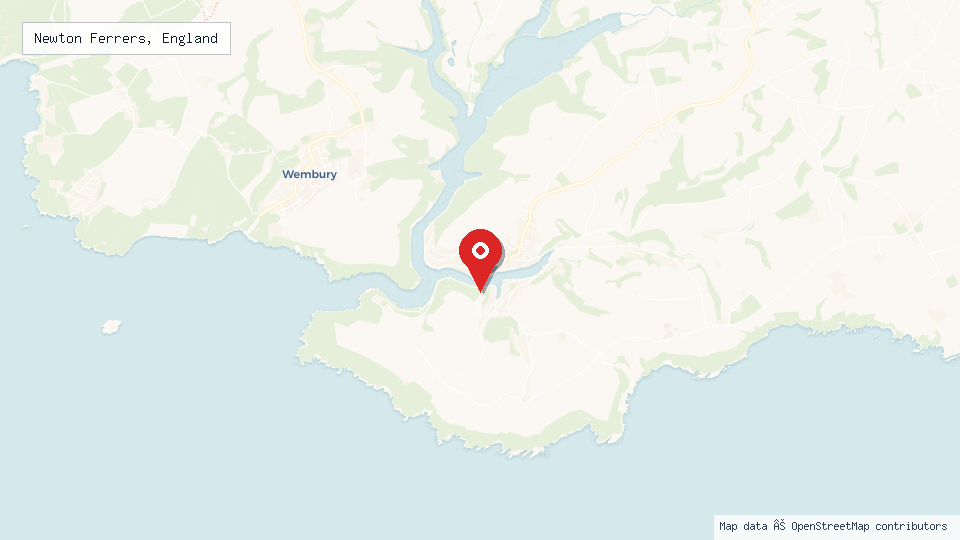 Street map of Newton Ferrers, England with location pin