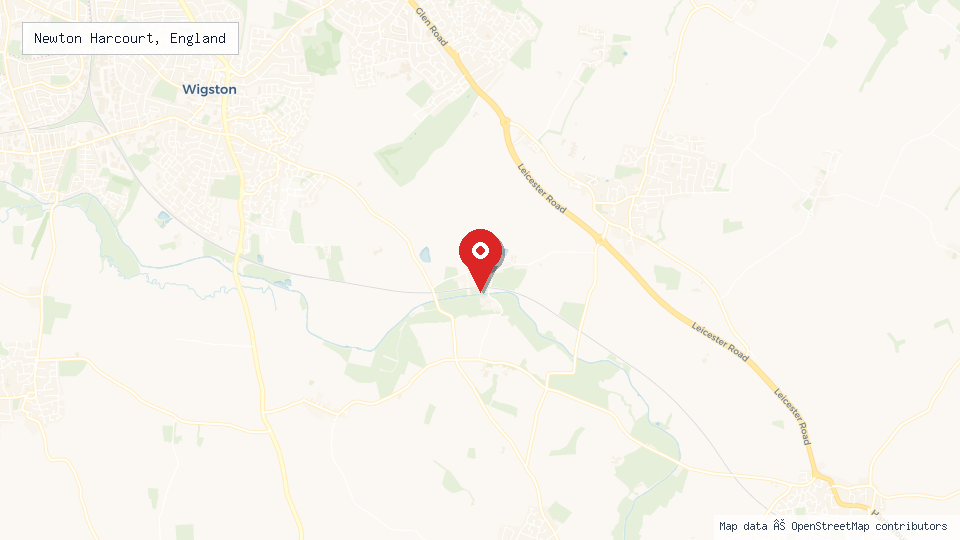 Street map of Newton Harcourt, England with location pin
