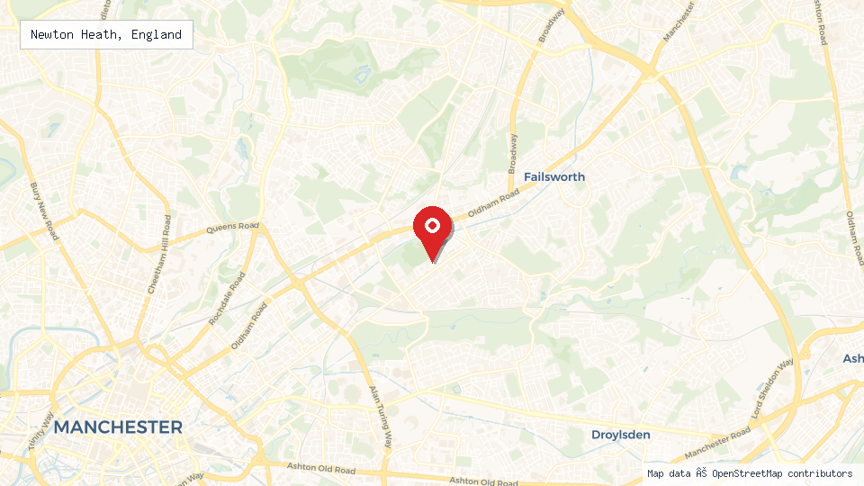 Street map of Newton Heath, England with location pin