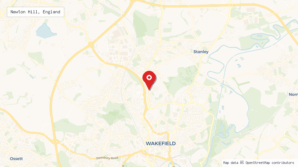 Street map of Newton Hill, England with location pin