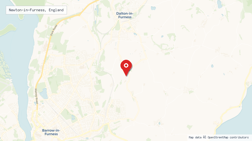 Street map of Newton-in-Furness, England with location pin