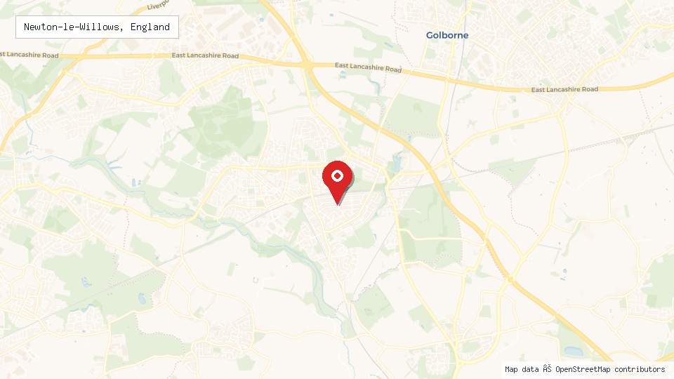 Street map of Newton-le-Willows, England with location pin