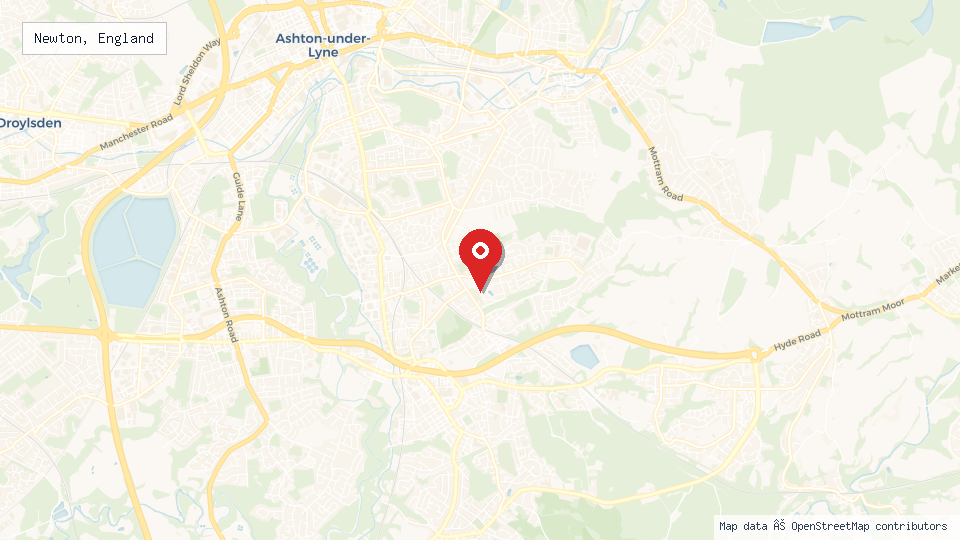 Street map of Newton, England with location pin