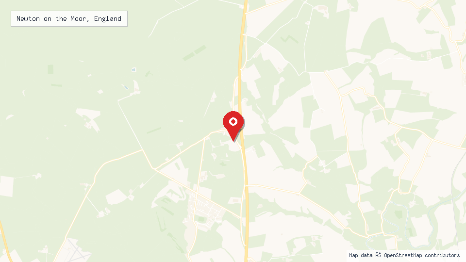 Street map of Newton on the Moor, England with location pin