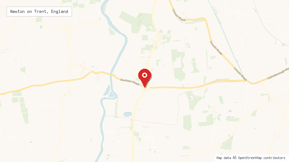 Street map of Newton on Trent, England with location pin