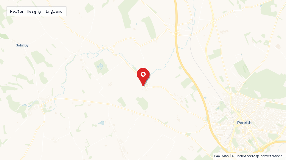 Street map of Newton Reigny, England with location pin