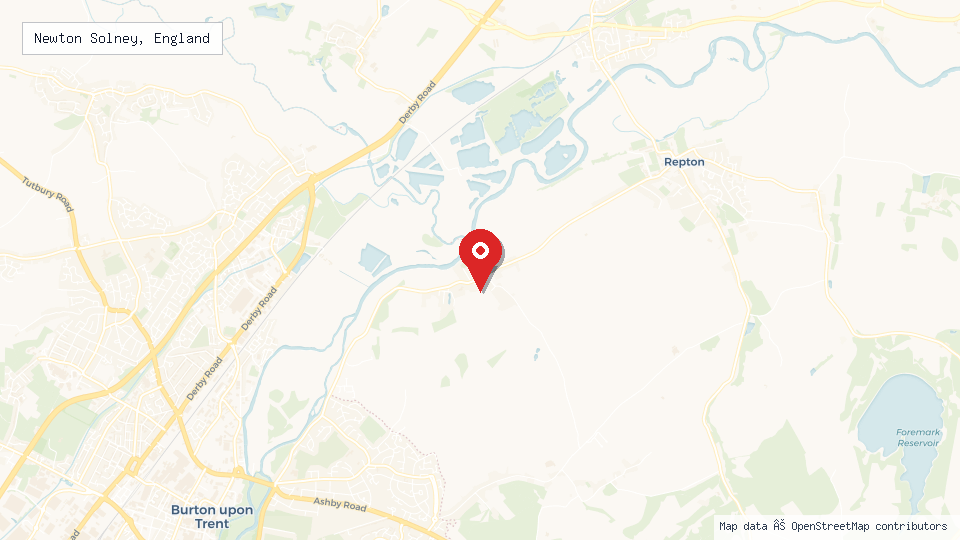 Street map of Newton Solney, England with location pin