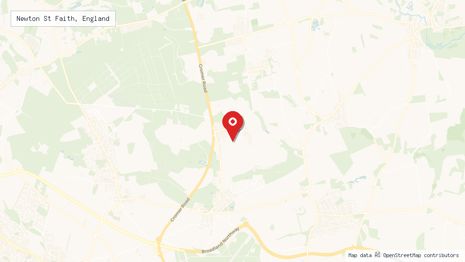 Street map of Newton St Faith, England with location pin