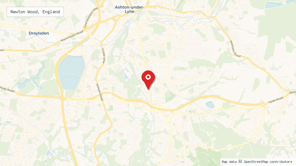 Street map of Newton Wood, England with location pin