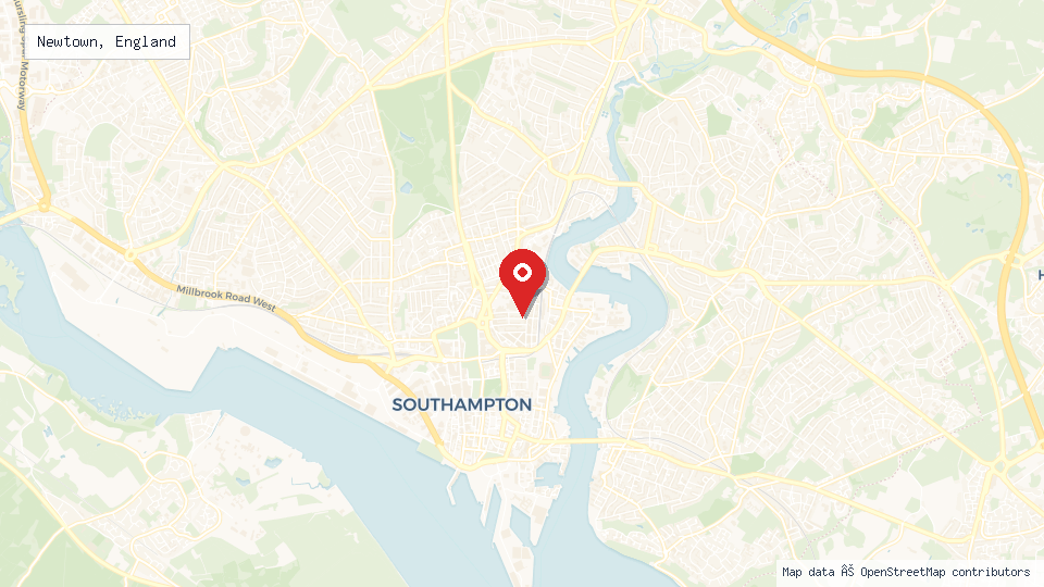Street map of Newtown, England with location pin