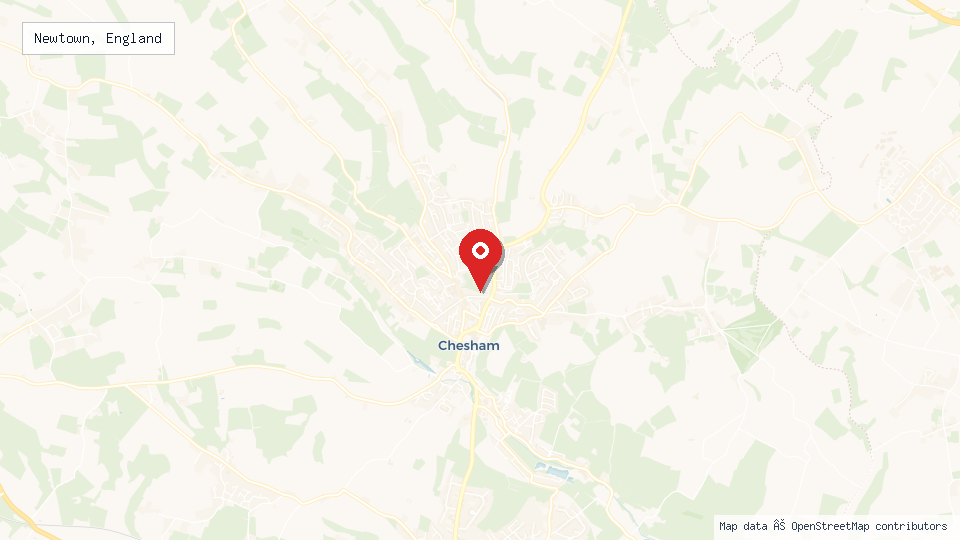 Street map of Newtown, England with location pin