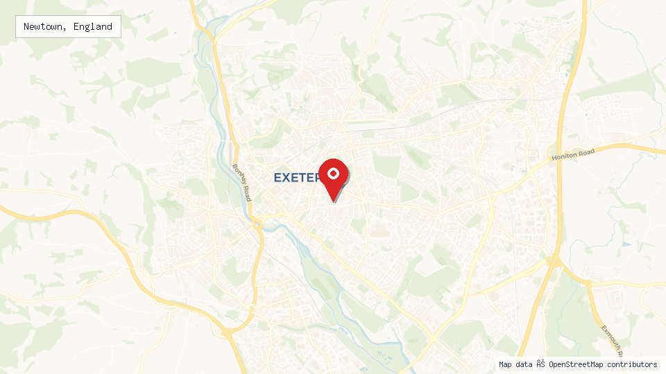 Street map of Newtown, England with location pin