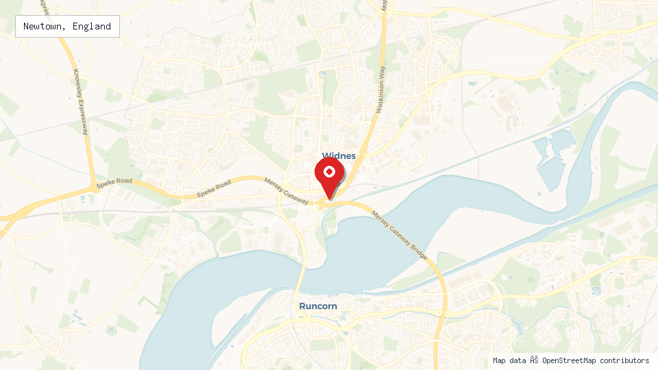 Street map of Newtown, England with location pin