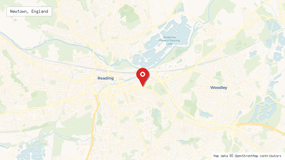 Street map of Newtown, England with location pin