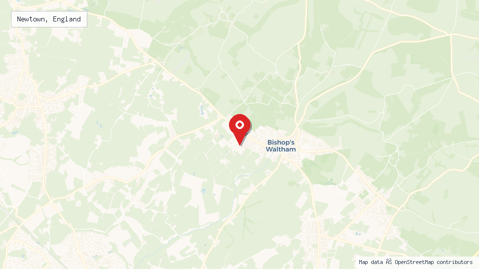 Street map of Newtown, England with location pin