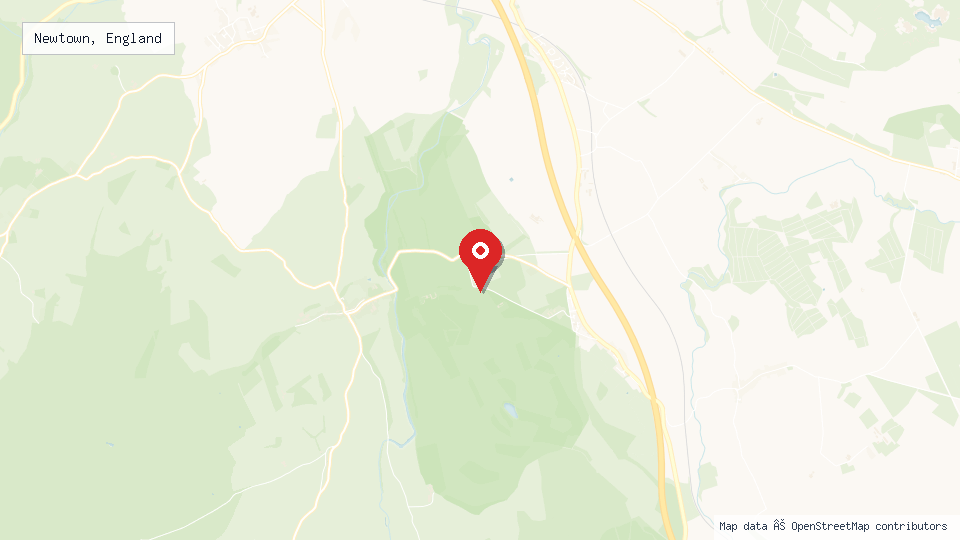 Street map of Newtown, England with location pin