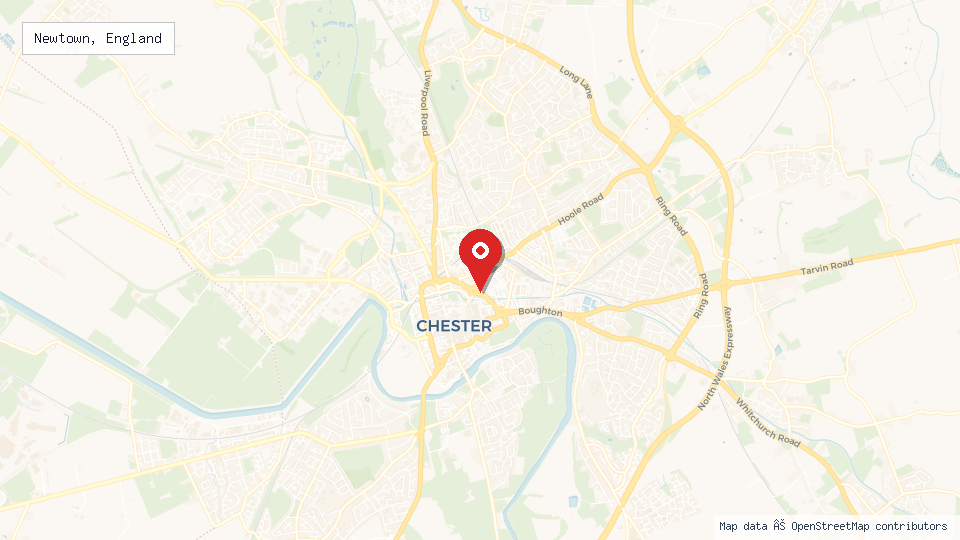 Street map of Newtown, England with location pin