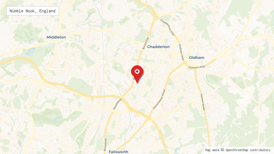Street map of Nimble Nook, England with location pin