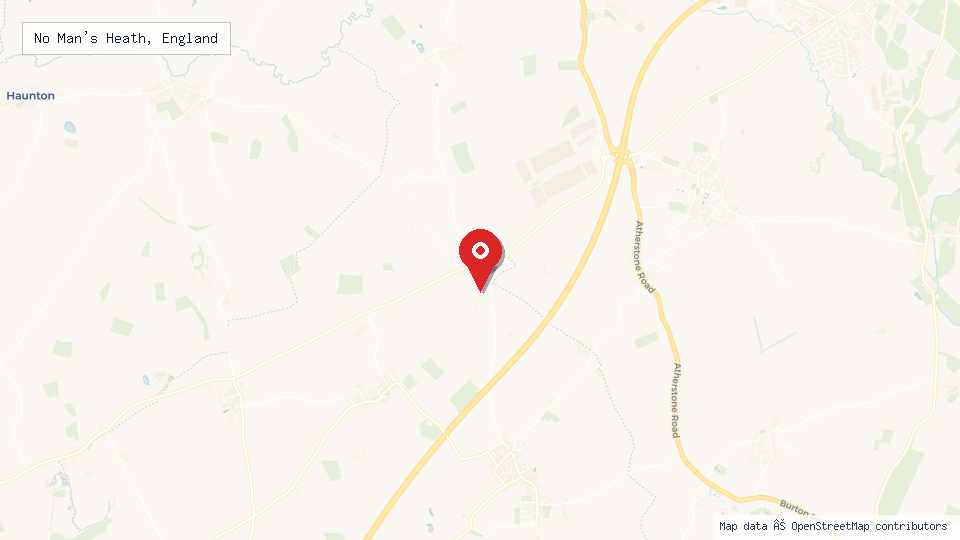 Street map of No Man's Heath, England with location pin
