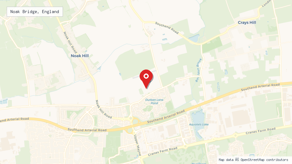 Street map of Noak Bridge, England with location pin