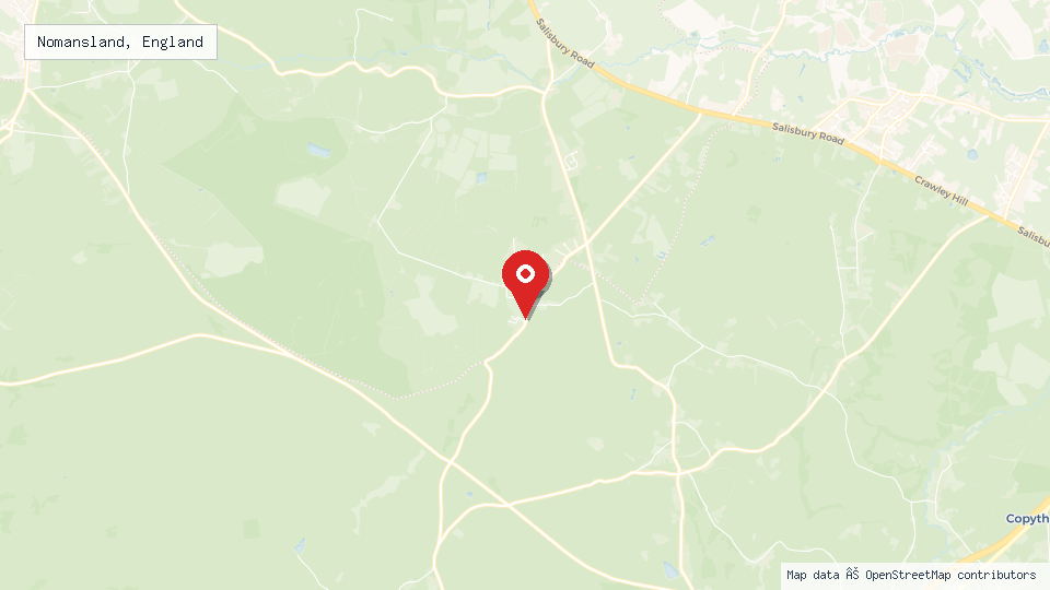 Street map of Nomansland, England with location pin