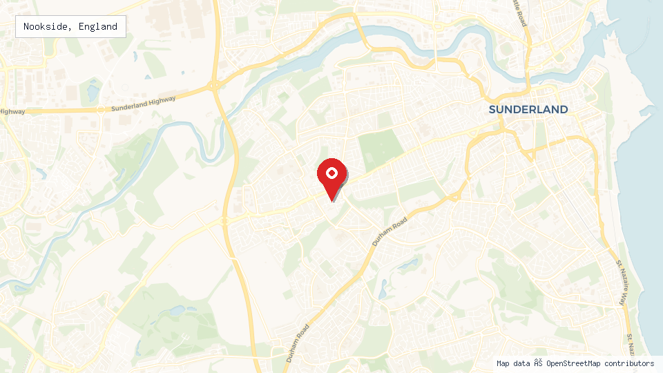Street map of Nookside, England with location pin
