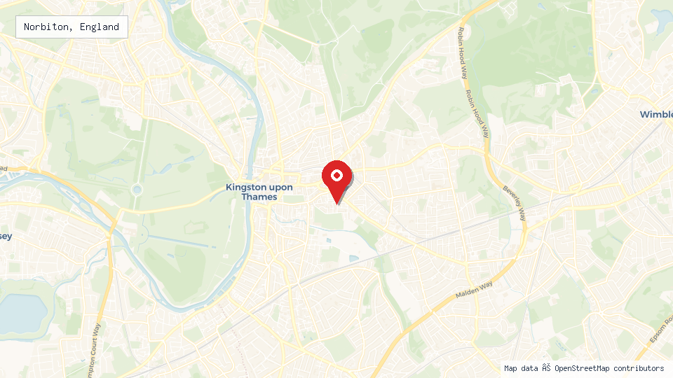 Street map of Norbiton, England with location pin