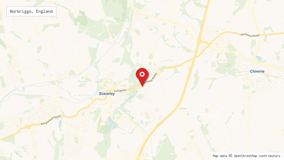 Street map of Norbriggs, England with location pin