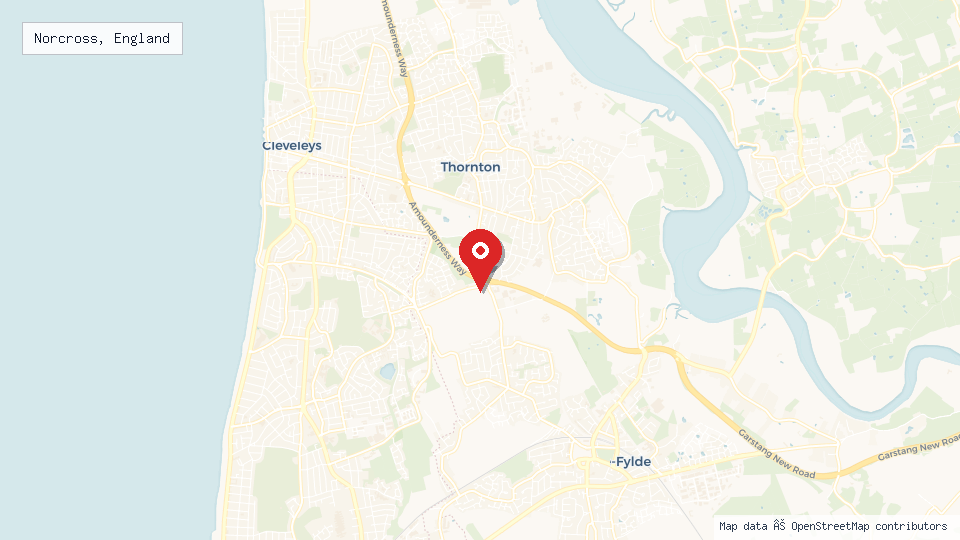Street map of Norcross, England with location pin