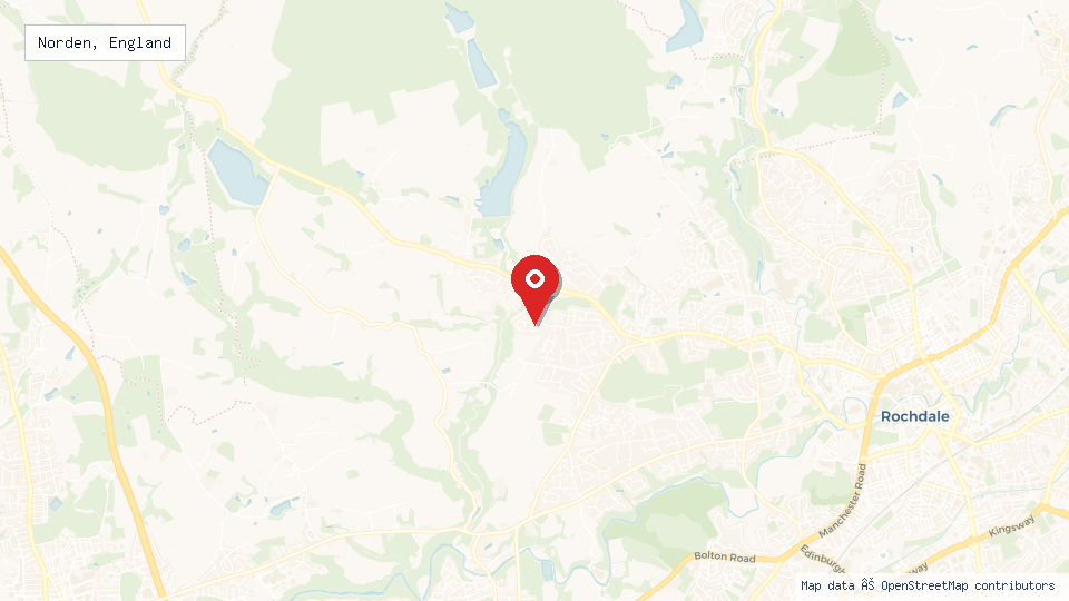 Street map of Norden, England with location pin