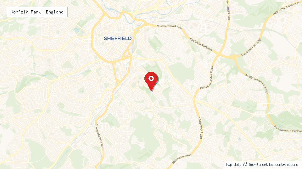 Street map of Norfolk Park, England with location pin