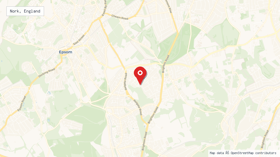Street map of Nork, England with location pin