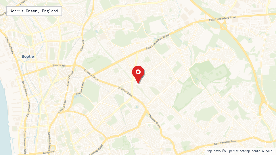 Street map of Norris Green, England with location pin