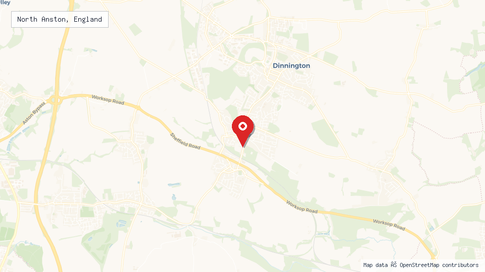 Street map of North Anston, England with location pin