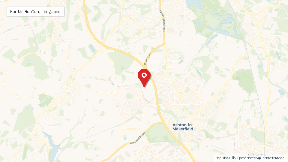 Street map of North Ashton, England with location pin